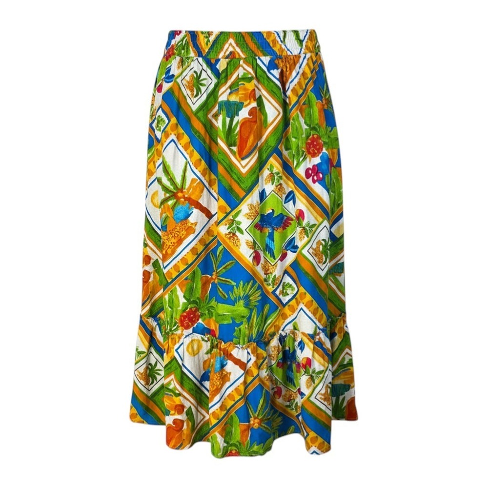 Christian Siriano New York Womens Tropical Patchwork Midi Skirt Large Multicolor